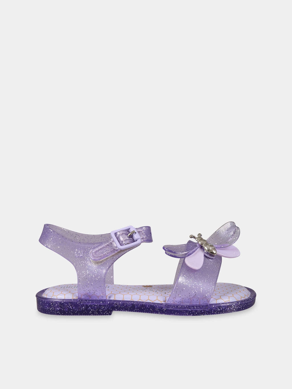 Purple sandals for girl with butterfly and logo